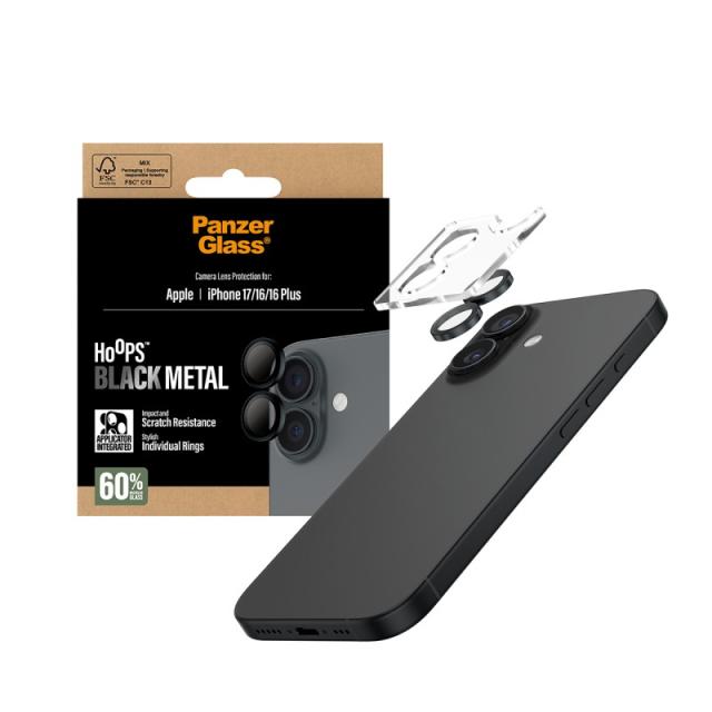 PanzerGlass - Hoops® Camera Lens Protector Black iPhone 17 / iPhone 16 / 16 Plus Protector de pantalla Apple 1 pieza(s)