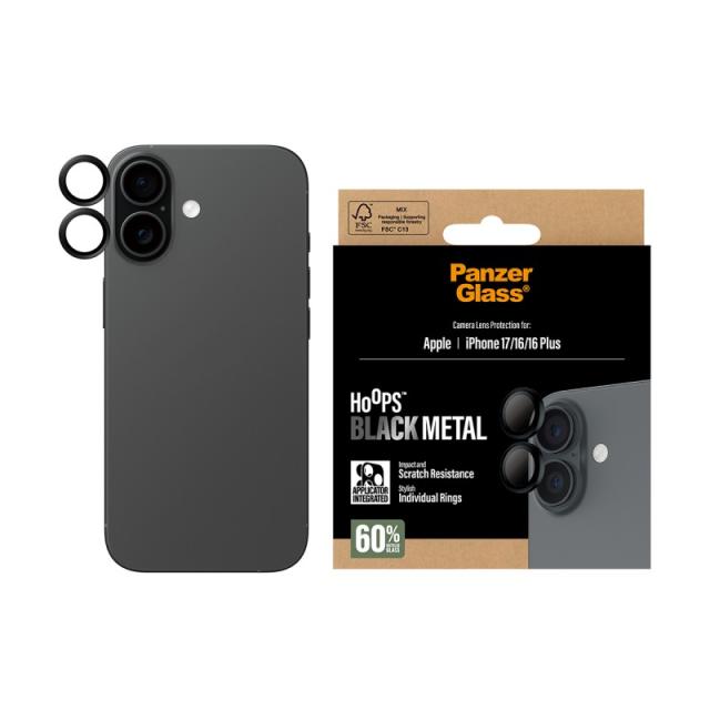 PanzerGlass - Hoops® Camera Lens Protector Black iPhone 17 / iPhone 16 / 16 Plus Protector de pantalla Apple 1 pieza(s)