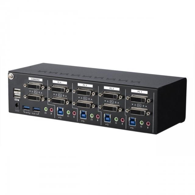 StarTech.com - Switch Conmutador KVM de 4 Puertos DVI con Enlace Doble y Vídeo Doble - 4K 60Hz - KVM que Cumple con TAA