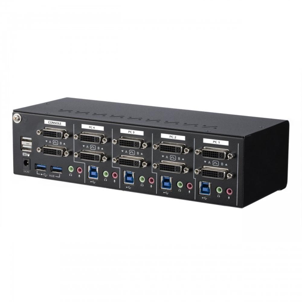 StarTech.com - Switch Conmutador KVM de 4 Puertos DVI con Enlace Doble y Vídeo Doble - 4K 60Hz - KVM que Cumple con TAA