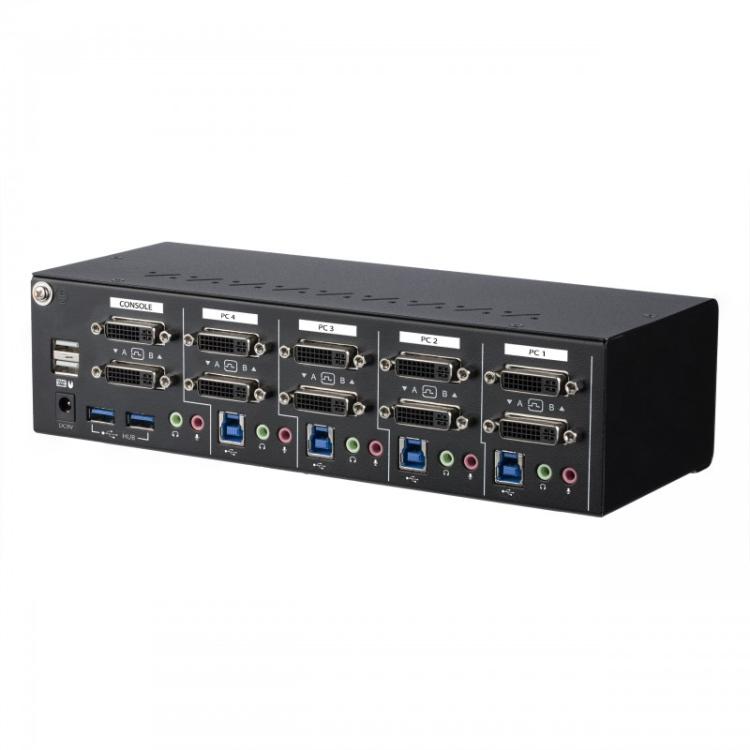 StarTech.com - Switch Conmutador KVM de 4 Puertos DVI con Enlace Doble y Vídeo Doble - 4K 60Hz - KVM que Cumple con TAA