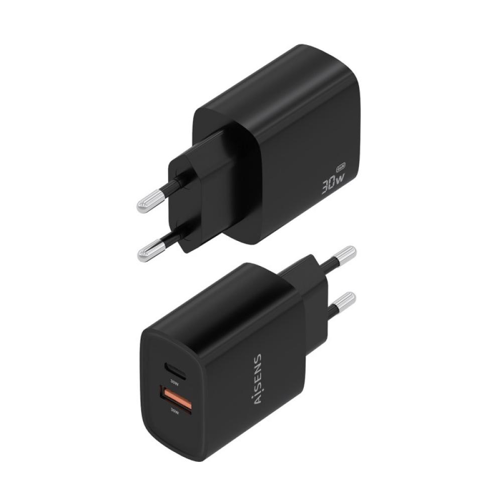AISENS - Cargador GaN 30W, 1xUSB-C PD3.0 QC4.0, 1xUSB-A QC3.0, Negro - A110-0953