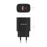 AISENS - Cargador GaN 30W, 1xUSB-C PD3.0 QC4.0, 1xUSB-A QC3.0, Negro - A110-0953