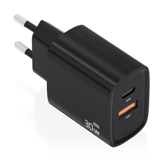 AISENS - Cargador GaN 30W, 1xUSB-C PD3.0 QC4.0, 1xUSB-A QC3.0, Negro - A110-0953