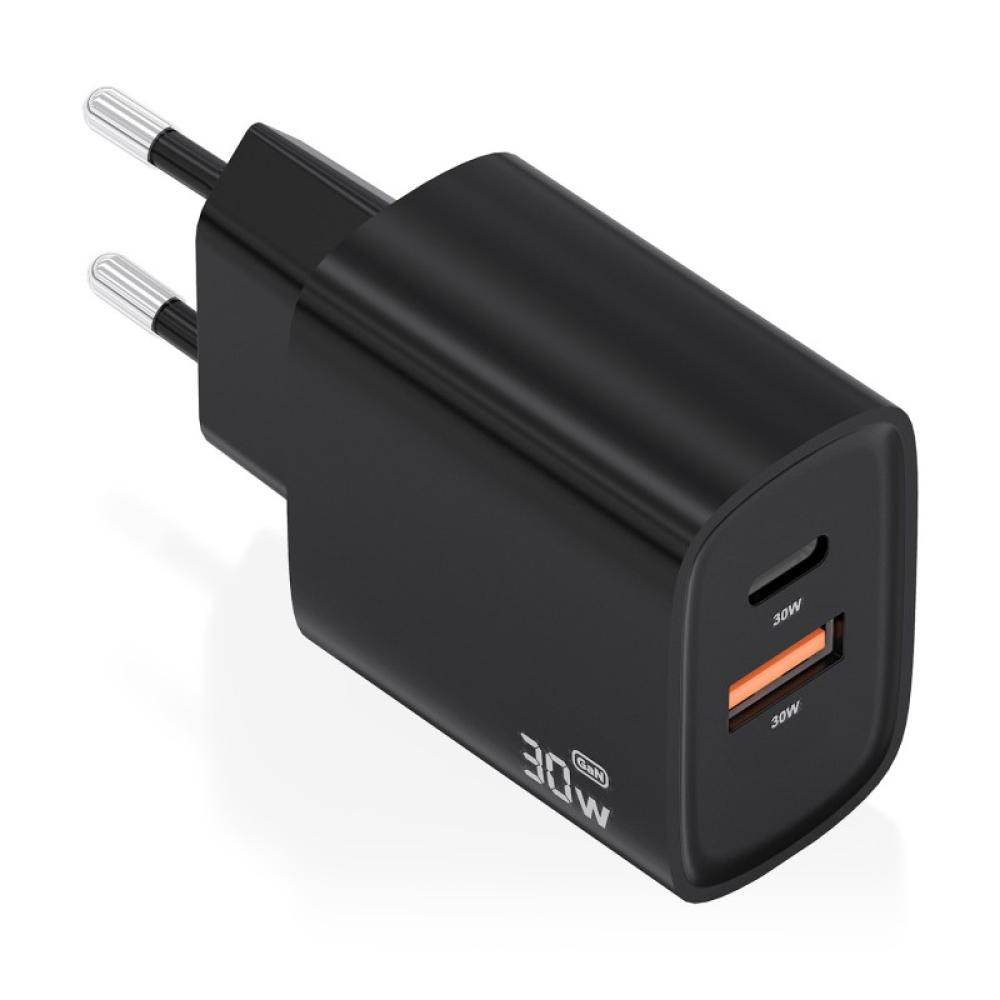 AISENS - Cargador GaN 30W, 1xUSB-C PD3.0 QC4.0, 1xUSB-A QC3.0, Negro - A110-0953