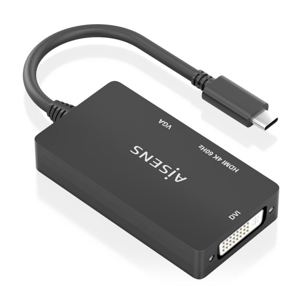 AISENS - Conversor USB-C A DVI/HDMI/VGA, USB-C/M-DVI/H-HDMI/H-VGA/H, Negro, 15cm - A109-0954