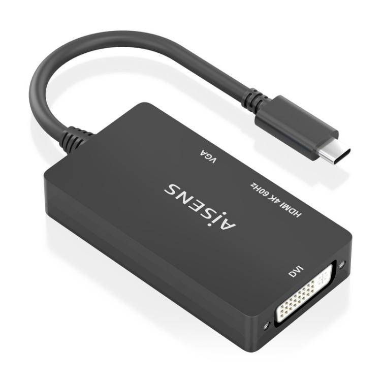 AISENS - Conversor USB-C A DVI/HDMI/VGA, USB-C/M-DVI/H-HDMI/H-VGA/H, Negro, 15cm - A109-0954