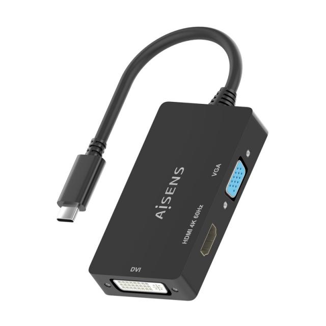 AISENS - Conversor USB-C A DVI/HDMI/VGA, USB-C/M-DVI/H-HDMI/H-VGA/H, Negro, 15cm - A109-0954
