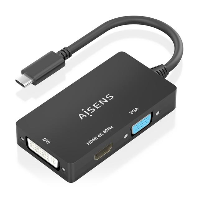 AISENS - Conversor USB-C A DVI/HDMI/VGA, USB-C/M-DVI/H-HDMI/H-VGA/H, Negro, 15cm - A109-0954