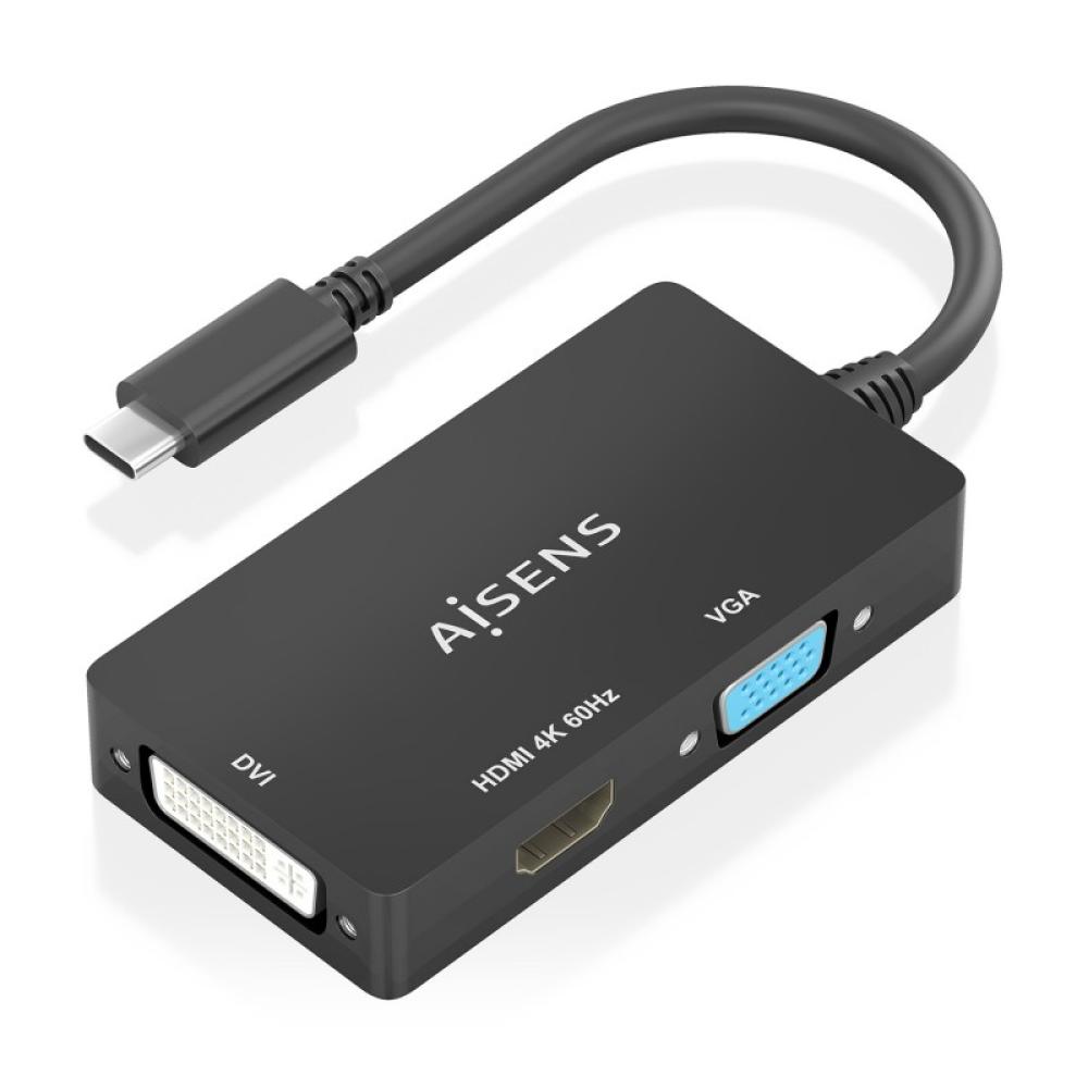 AISENS - Conversor USB-C A DVI/HDMI/VGA, USB-C/M-DVI/H-HDMI/H-VGA/H, Negro, 15cm - A109-0954