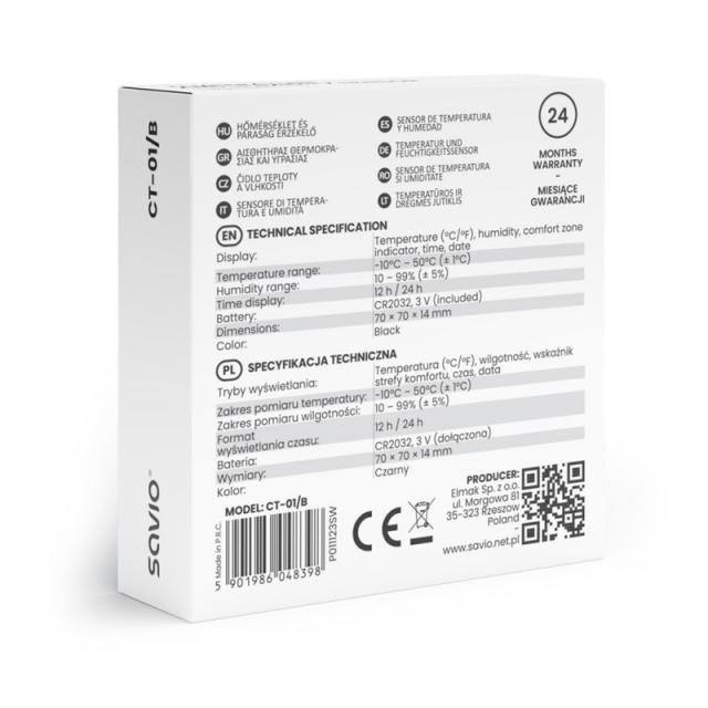 Savio - CT-01/B sensor de temperatura y humedad Interior Independiente