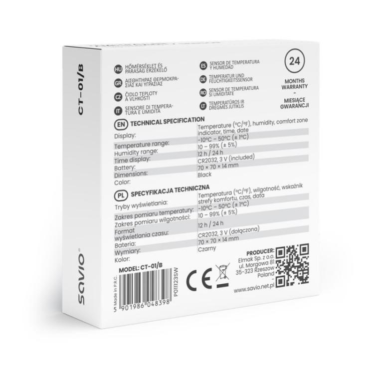 Savio - CT-01/B sensor de temperatura y humedad Interior Independiente