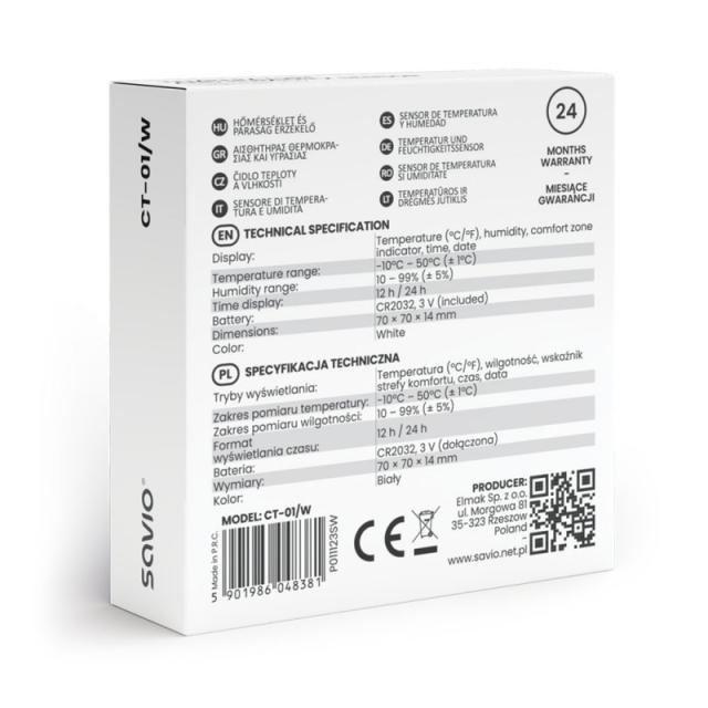 Savio - CT-01/W sensor de temperatura y humedad Interior Independiente