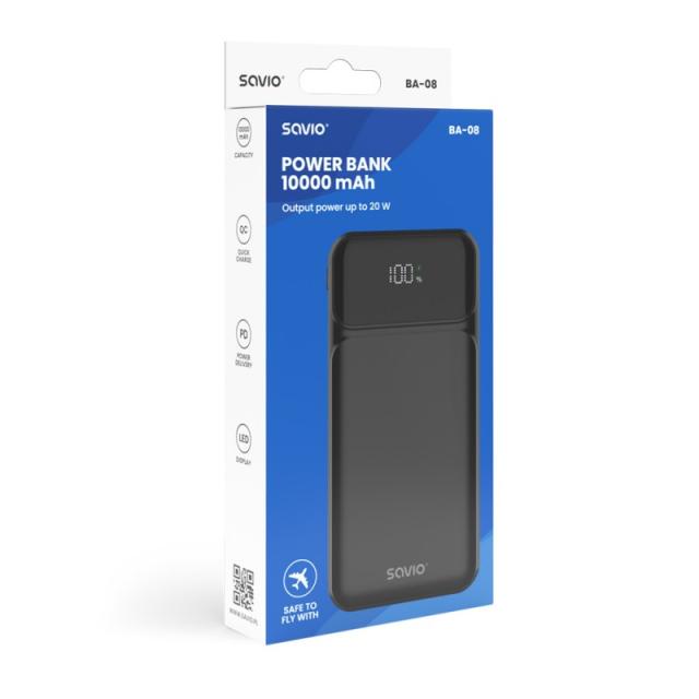 Savio - BA-08 batería externa Polímero de litio 1000 mAh Negro