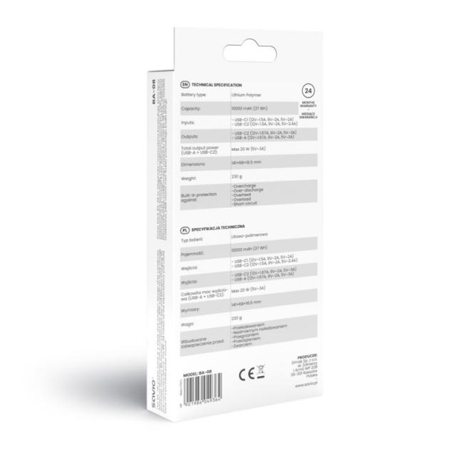 Savio - BA-08 batería externa Polímero de litio 1000 mAh Negro