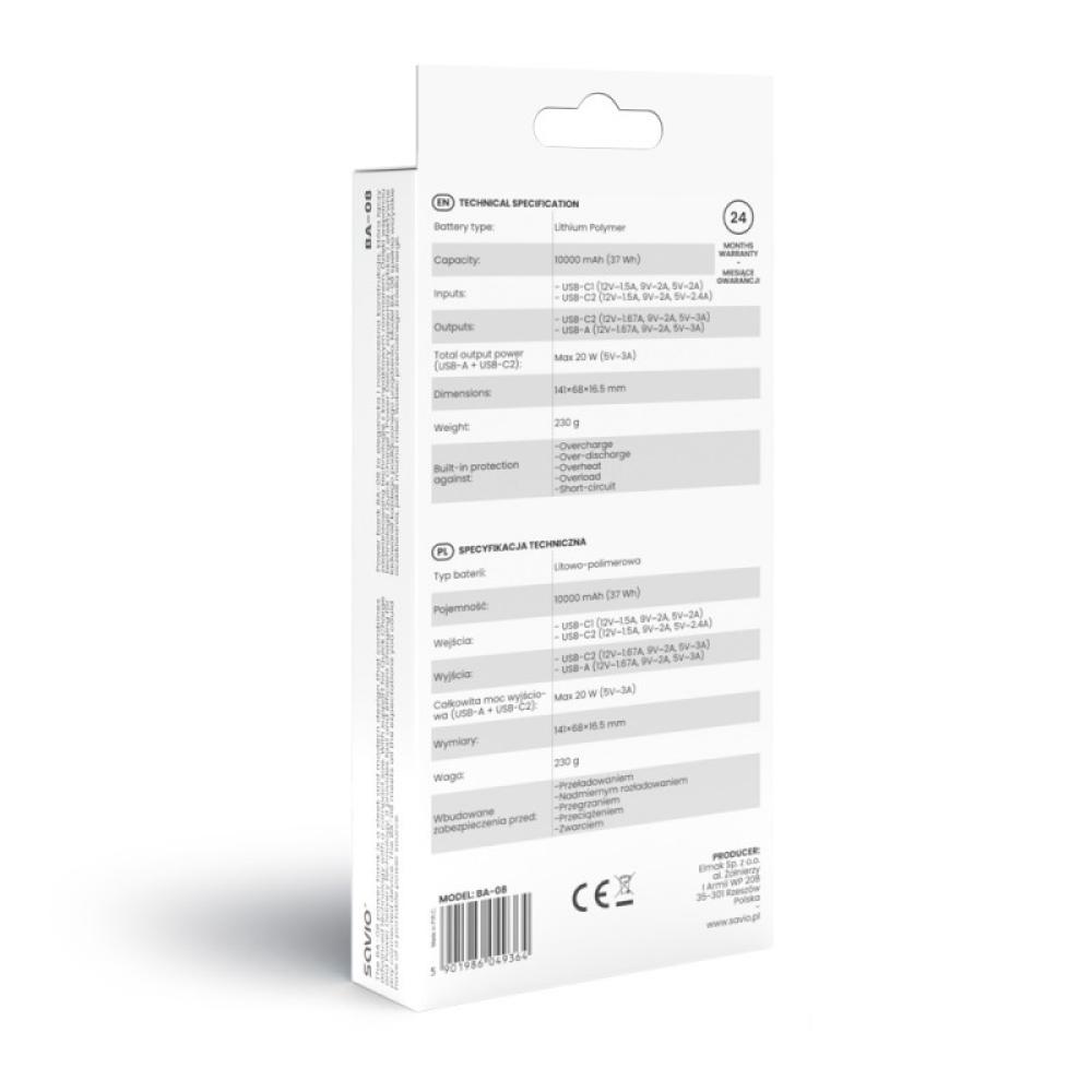 Savio - BA-08 batería externa Polímero de litio 1000 mAh Negro