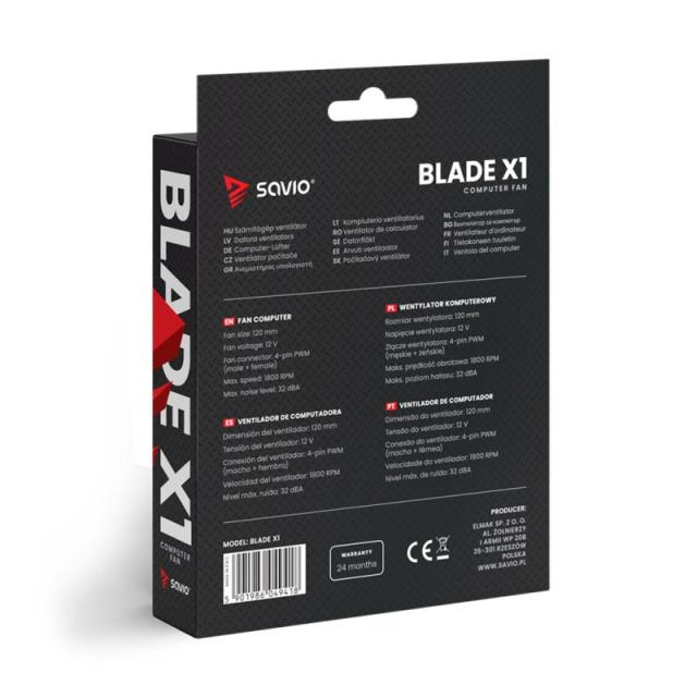 Savio - BLADE sistema de refrigeración para ordenador Carcasa del ordenador Ventilador 12 cm Negro 1 pieza(s)