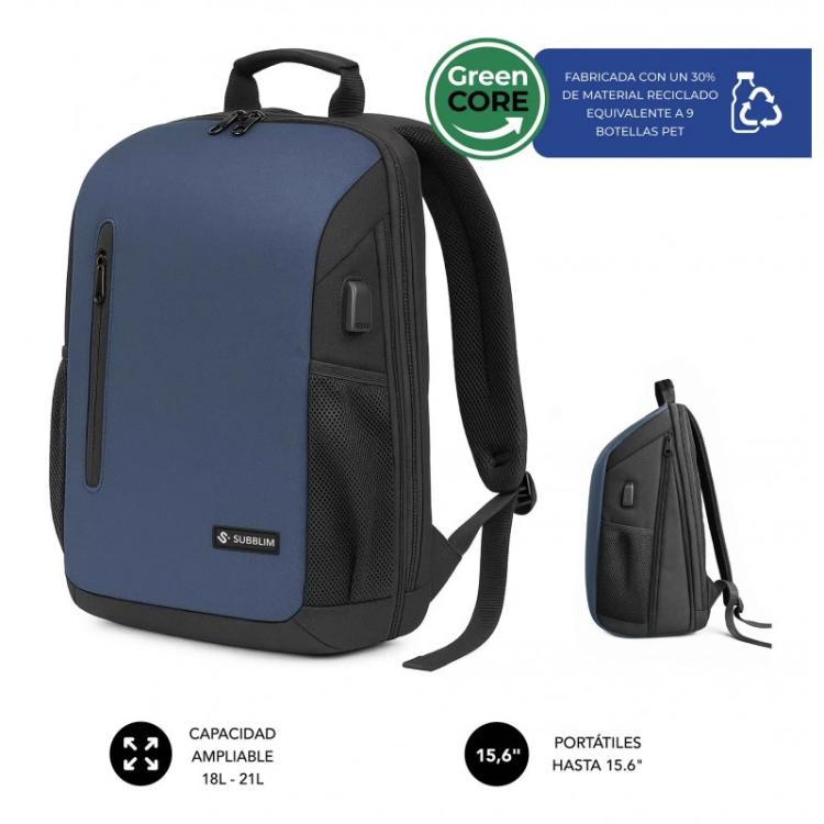 SUBBLIM - Nomad Xpand Air Padding mochila City backpack Azul Poliéster reciclado