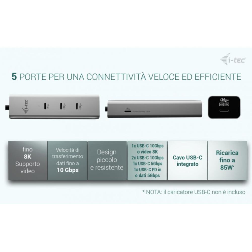 i-tec - Metal USB-C Charging HUB 5port with USB-C video 8K + Power Delivery 85W