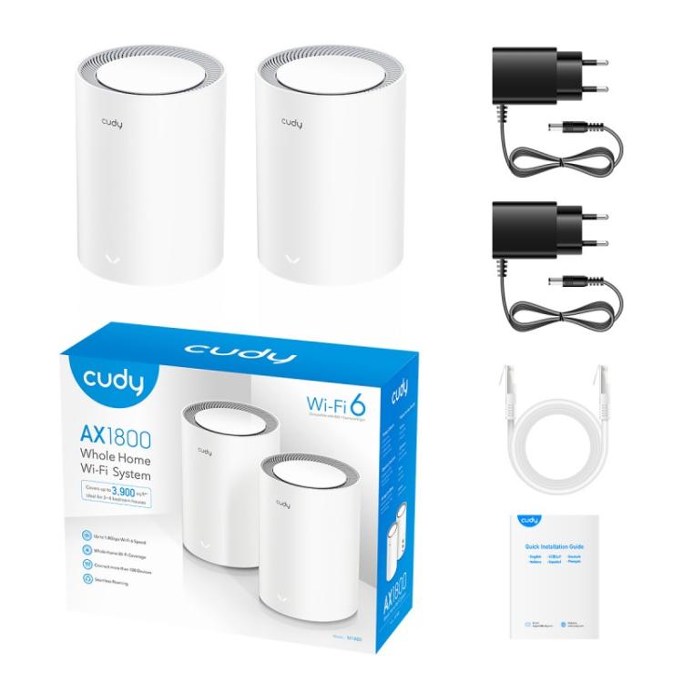 Cudy - M3000 2-PACK sistema Wi-Fi Mesh (Wi-Fi en malla) Doble banda (2,4 GHz / 5 GHz) Wi-Fi 6 (802.11ax) Gris, Blanco 1 Interno