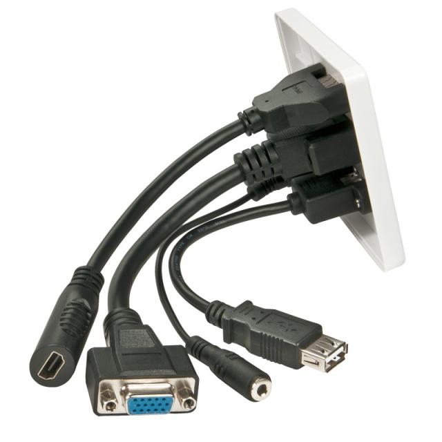 Lindy - 60220 toma de corriente HDMI + VGA + USB A + 3.5mm Blanco