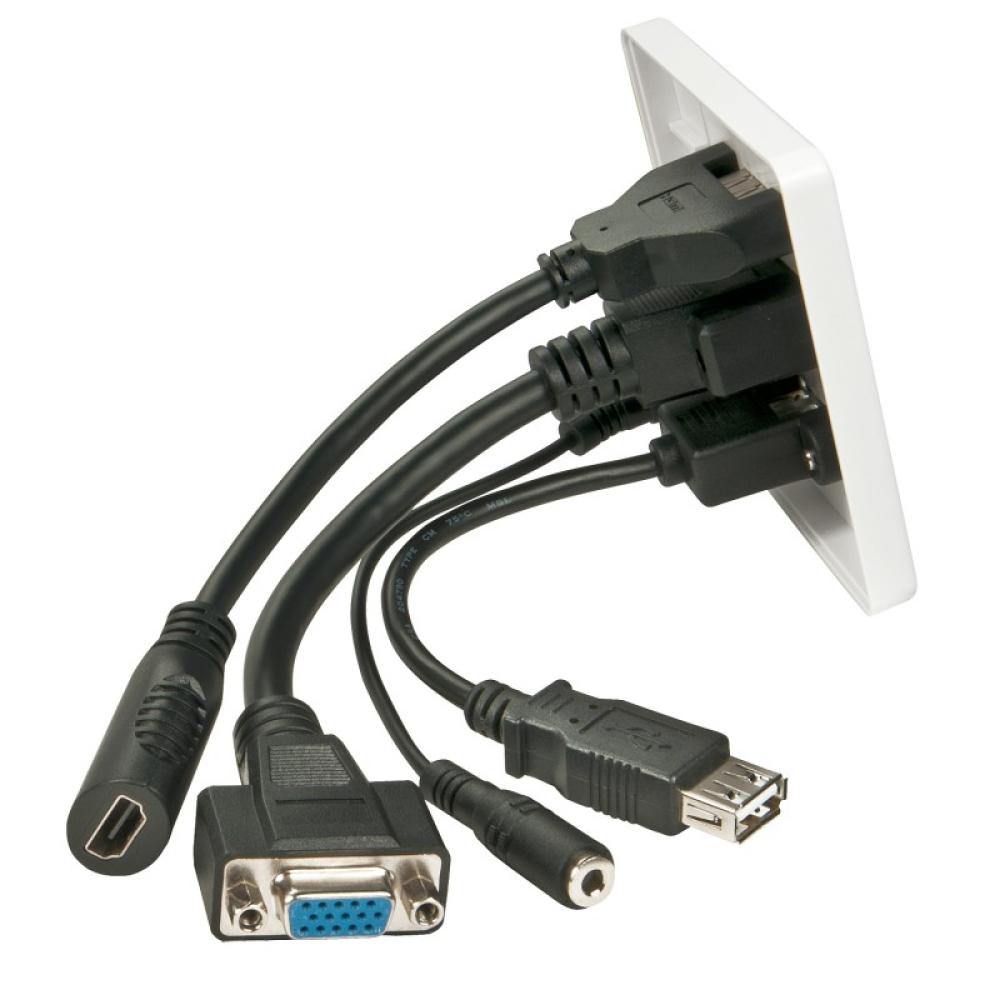 Lindy - 60220 toma de corriente HDMI + VGA + USB A + 3.5mm Blanco