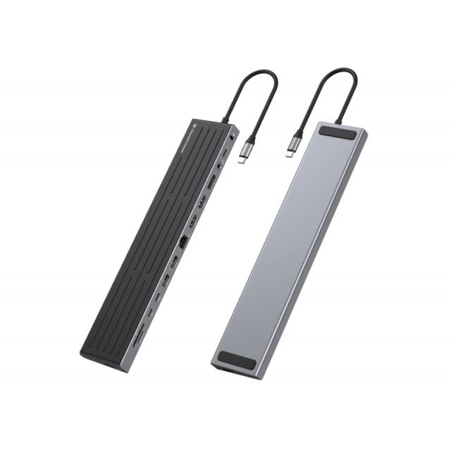 Conceptronic - DONN32B base para portátil y replicador de puertos Alámbrico USB 3.2 Gen 1 (3.1 Gen 1) Type-C Gris, Plata