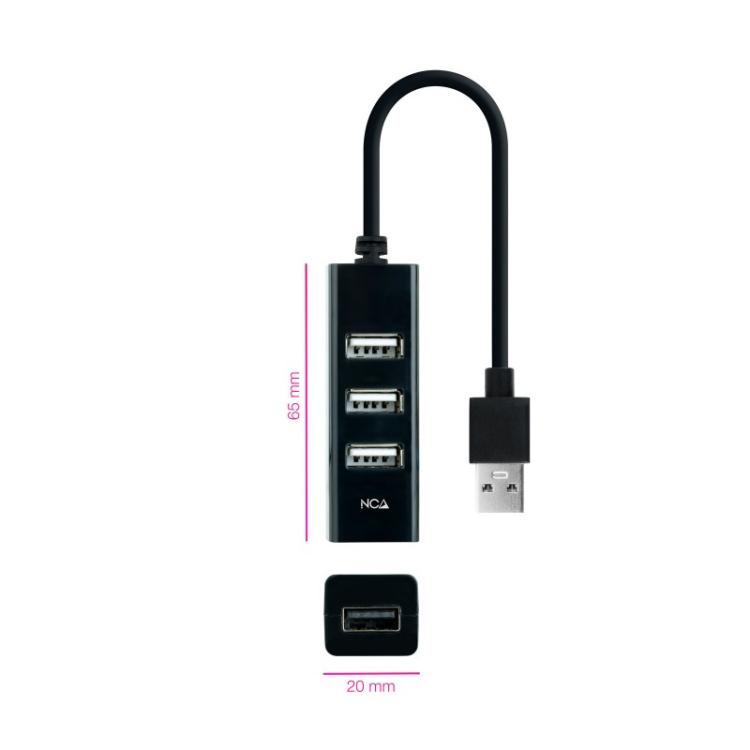 Nanocable - Hub USB 2.0 con 4 Puertos de USB 2.0, USB-A/M-USB 2.0/H, Negro, 15 cm