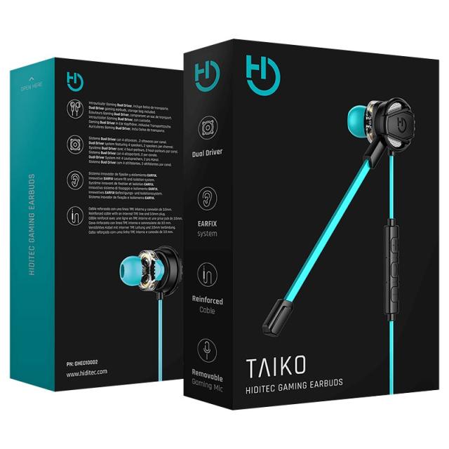 Hiditec - Taiko Auriculares Alámbrico Dentro de oído Juego Negro, Turquesa