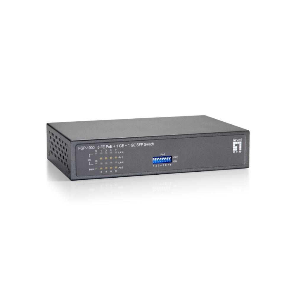 LevelOne - Switch Fast Ethernet PoE de 10 puertos, 1 Port Gigabit, 1 Port Gigabit SFP, 120W, 9 PoE Outputs
