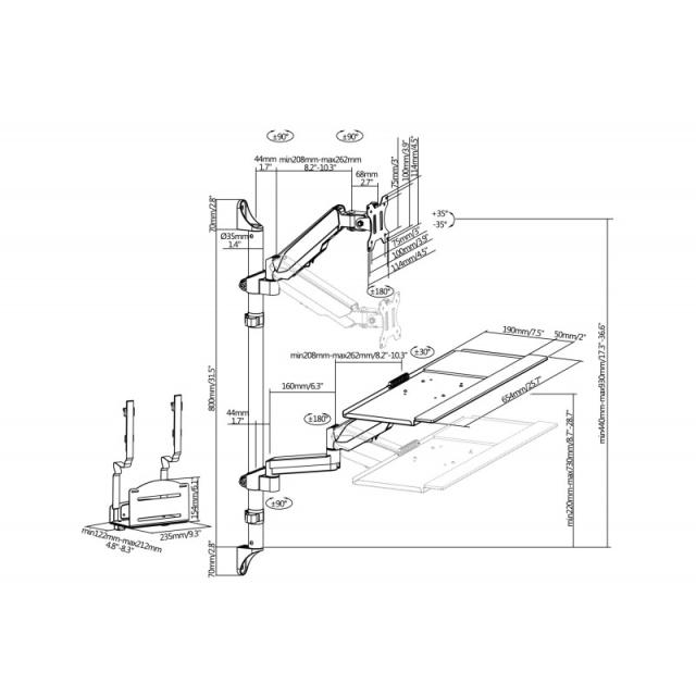 Equip - Estación de trabajo mural con un solo monitor de 17"-32