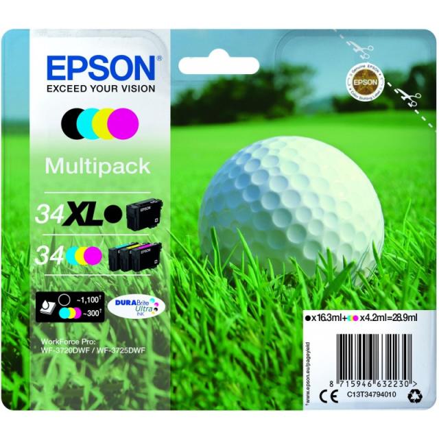 Epson - Golf ball C13T34794010 cartucho de tinta 1 pieza(s) Original Alto rendimiento (XL) Negro, Cian, Magenta, Amarillo