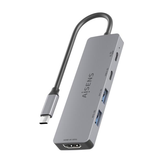AISENS - USB-C Dock 5 en 1, USB-C a 1xHDMI 2xUSB-A 1xUSB-C 1xUSB-C PD, Gris, 15cm