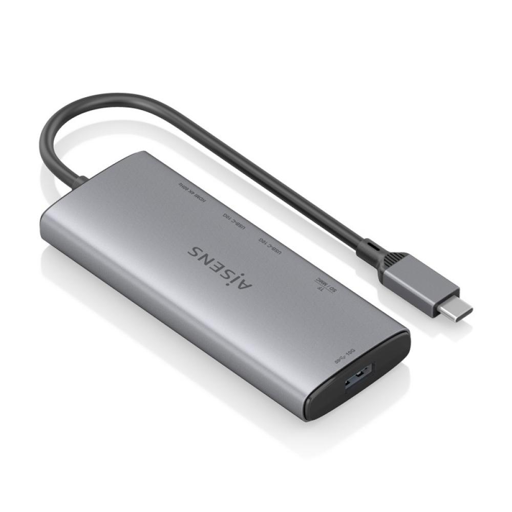 AISENS - USB-C Dock 6 en 1, USB-C a 1xHDMI, 1xUSB-A 10G, 2xUSB-C 10G, 1xSD, 1xMicroSD, Gris, 20cm