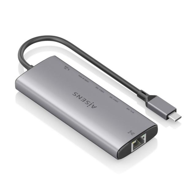 AISENS - USB-C Dock 6 en 1, USB-C a 1xHDMI, 1xRJ45, 1xUSB-A 10G, 2xUSB-C 10G, 1xUSB-C PD, Gris, 20cm
