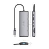 AISENS - USB-C Dock 7 en 1, USB-C a 1xHDMI, 1xUSB-A 10G, 2xUSB-C 10G, 1xSD, 1xMicroSD, 1xUSB-C PD 100W, Gris, 20cm