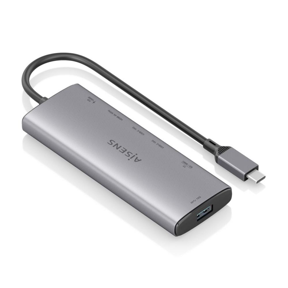 AISENS - USB-C Dock 7 en 1, USB-C a 1xHDMI, 1xUSB-A 10G, 2xUSB-C 10G, 1xSD, 1xMicroSD, 1xUSB-C PD 100W, Gris, 20cm