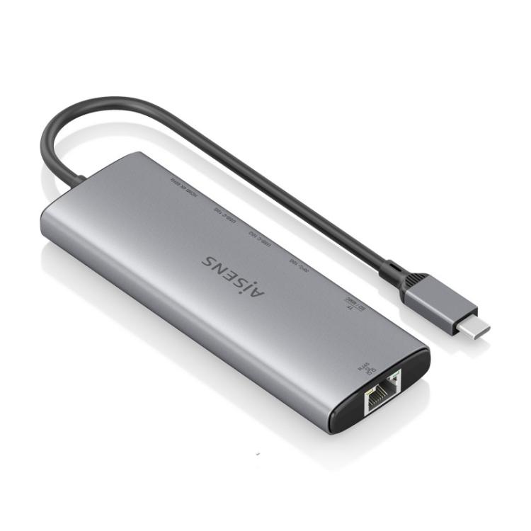 AISENS - USB-C Dock 7 en 1, USB-C a 1xHDMI, 1xRJ45, 1xUSB-A 10G, 2xUSB-C 10G, 1xSD, 1xMicroSD, Gris, 20cm