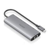 AISENS - USB-C Dock 7 en 1, USB-C a 1xHDMI, 1xRJ45, 1xUSB-A 10G, 2xUSB-C 10G, 1xSD, 1xMicroSD, Gris, 20cm