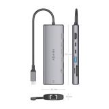 AISENS - USB-C Dock 7 en 1, USB-C a 1xHDMI, 1xRJ45, 1xUSB-A 10G, 2xUSB-C 10G, 1xSD, 1xMicroSD, Gris, 20cm