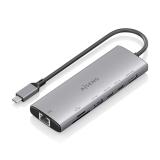 AISENS - USB-C Dock 7 en 1, USB-C a 1xHDMI, 1xRJ45, 1xUSB-A 10G, 2xUSB-C 10G, 1xSD, 1xMicroSD, Gris, 20cm