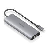 AISENS - USB-C Dock 8 en 1, USB-C a 1xHDMI, 1xRJ45, 1xUSB-A 10G, 2xUSB-C 10G, 1xSD, 1xMicroSD, 1xUSB-C PD 100W, Gris, 20cm