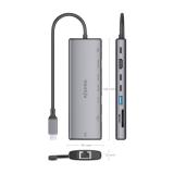 AISENS - USB-C Dock 8 en 1, USB-C a 1xHDMI, 1xRJ45, 1xUSB-A 10G, 2xUSB-C 10G, 1xSD, 1xMicroSD, 1xUSB-C PD 100W, Gris, 20cm