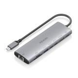 AISENS - USB-C Dock 8 en 1, USB-C a 1xHDMI, 1xRJ45, 1xUSB-A 10G, 2xUSB-C 10G, 1xSD, 1xMicroSD, 1xUSB-C PD 100W, Gris, 20cm