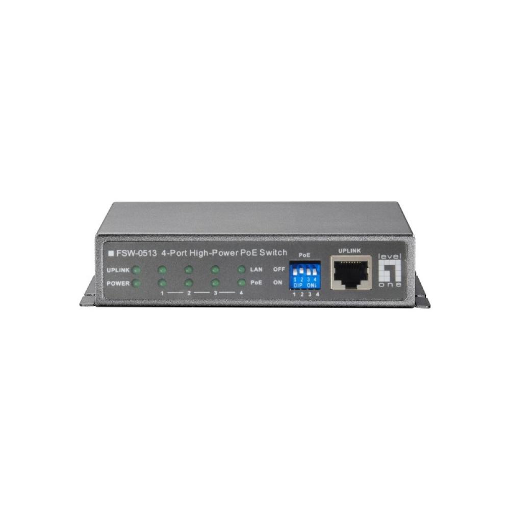 LevelOne - Switch Fast Ethernet PoE de 5 puertos, 4 Puertos PoE, 120W