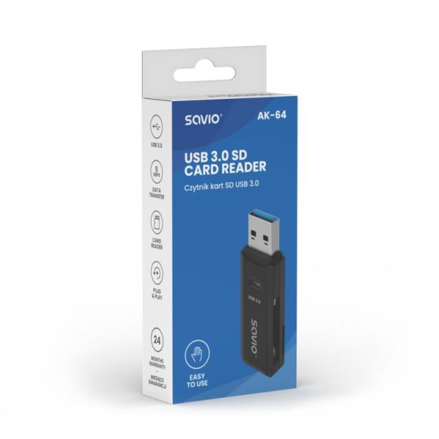 Savio - AK-64 tarjeta y adaptador de interfaz USB 3.2 Gen 1 (3.1 Gen 1)