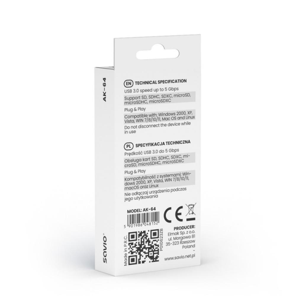 Savio - AK-64 tarjeta y adaptador de interfaz USB 3.2 Gen 1 (3.1 Gen 1)