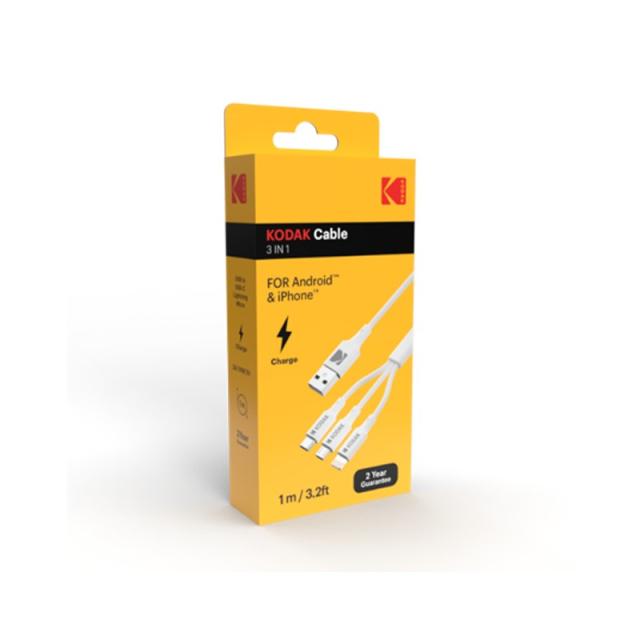 Kodak - 30425835 cable USB 1 m USB A USB C/Micro-USB B/Lightning Blanco