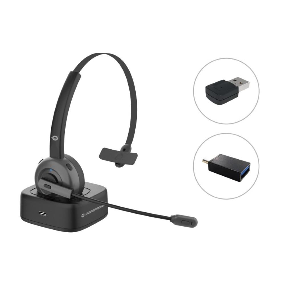 Conceptronic - POLONA03BDA auricular y casco Auriculares Inalámbrico Diadema Oficina/Centro de llamadas Bluetooth Base de carga
