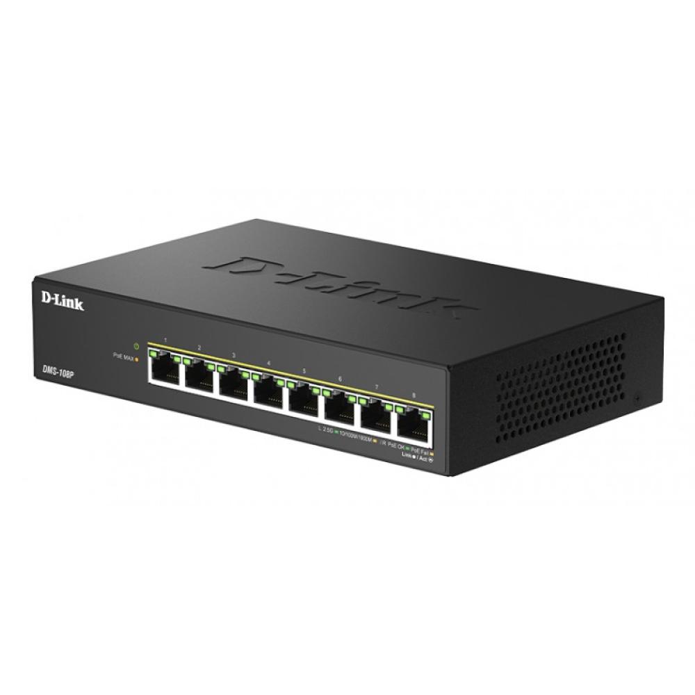 D-Link - DMS-108P/E switch No administrado 2.5G Ethernet (100/1000/2500) Energía sobre Ethernet (PoE) Negro